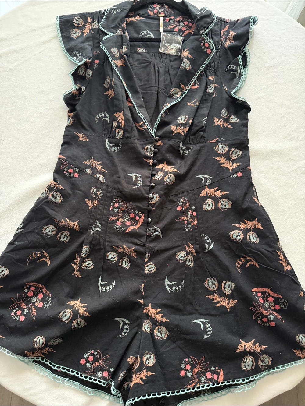 Free People Black Floral Ruffled V-Neck Romper - Picture 7 of 9